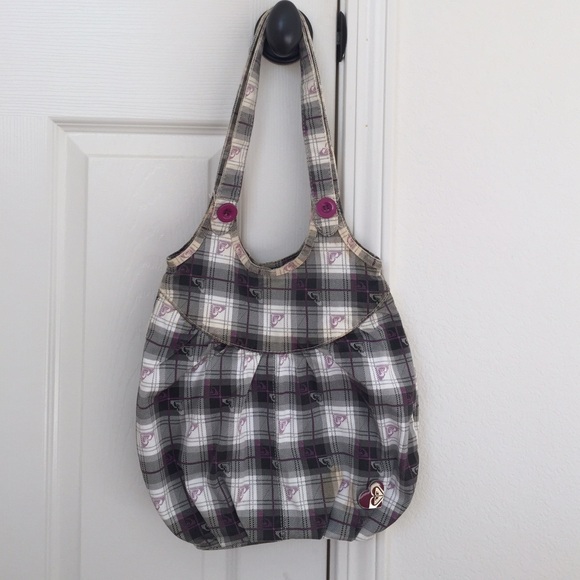 Roxy Plaid Tote Bag - Black, Gray, Purple - Picture 1 of 4
